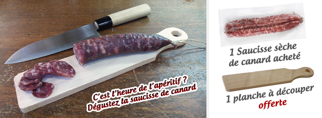 1 saucisse acheté, 1 planche à découper offerte